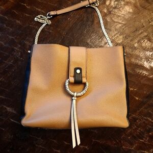 Kate Landry Brown/Black Leather Shoulder Bag Chain strap and Ring Detail